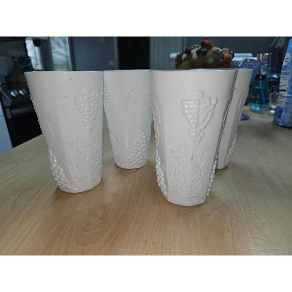 Vintage Westmoreland Milk Glass Paneled Grape Tumblers White Set of 4
